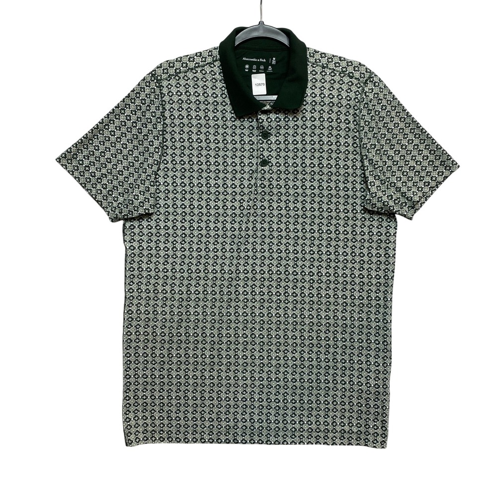 Abercrombie & Fitch Polo Shirt Mens M Tall Green Geometric Medallion Performance